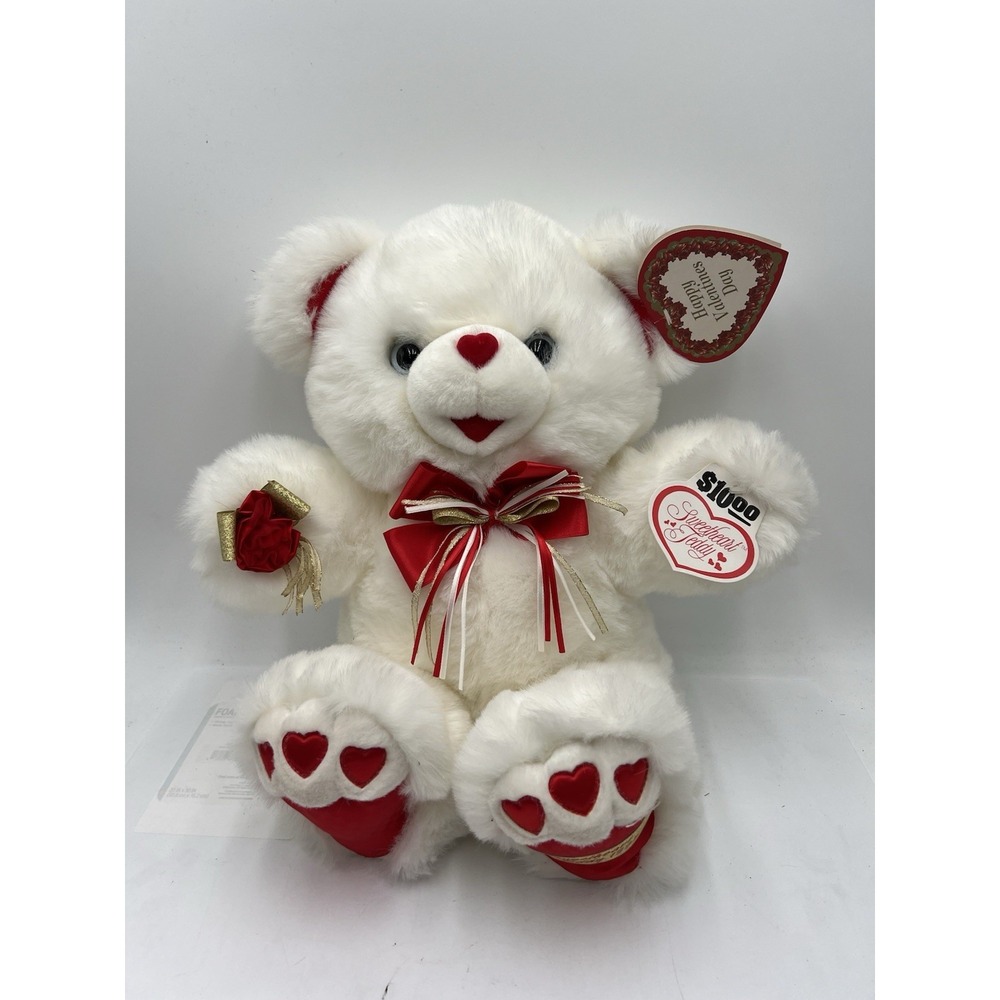 Vintage 1992 Dan Dee Sweetheart Teddy Bear White Valentine Plush NWT Tags Rose